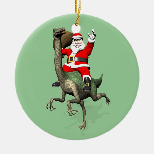 Jultomten Riding on Gallimus Julgransprydnad Keramik (Framsidan)