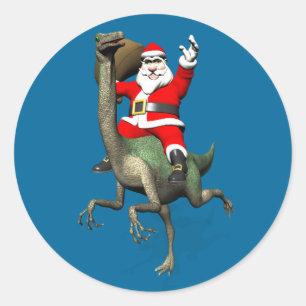 Jultomten Riding on Gallimus Runt Klistermärke