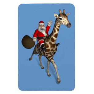 Jultomten Riding on Giraffe Magnet