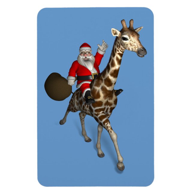 Jultomten Riding on Giraffe Magnet (Vertikal)