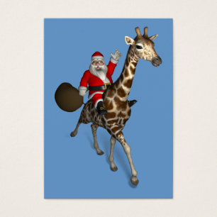 Jultomten Riding on Giraffe Visitkort