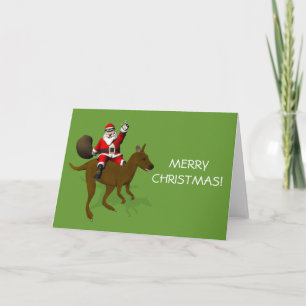 Jultomten Riding on Kangaroo Helgkort