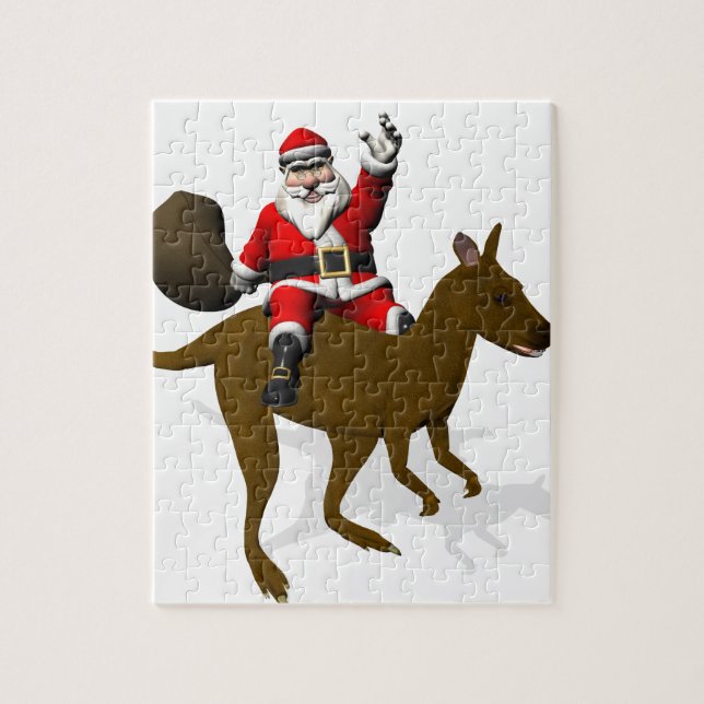 Jultomten Riding on Kangaroo Pussel (Vertikal)