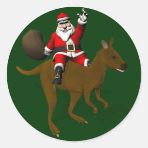 Jultomten Riding on Kangaroo Runt Klistermärke