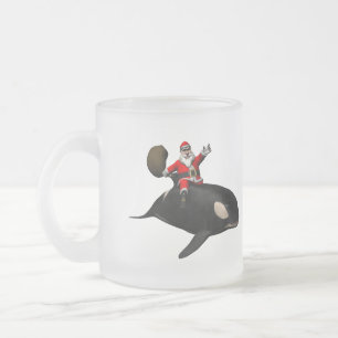 Jultomten riding on Killer Whale Frostad Glasmugg