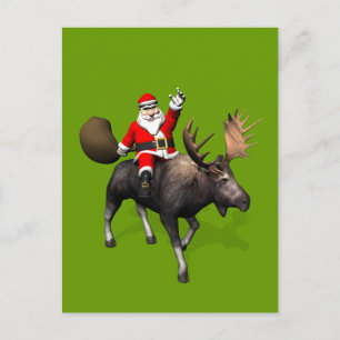 Jultomten riding on moose helg vykort