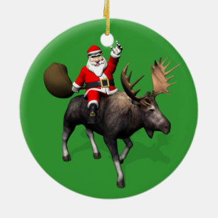 jultomten riding on moose julgransprydnad keramik
