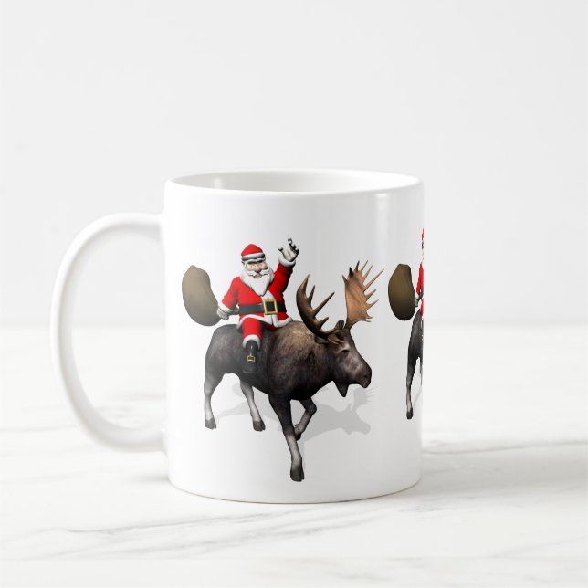 Jultomten riding on moose kaffemugg (Vänster)