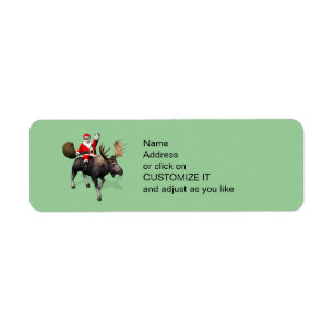 Jultomten riding on moose returadress etikett
