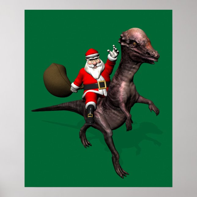Jultomten Riding on Pachyosaurus Poster (Framsidan)