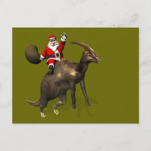 Jultomten Riding on Parasaurolophus Helg Vykort