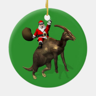 Jultomten Riding on Parasaurolophus Julgransprydnad Keramik