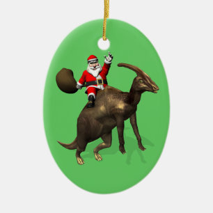 jultomten Riding on Parasaurolophus Julgransprydnad Keramik
