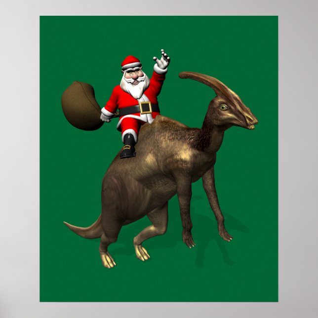 Jultomten Riding on Parasaurolophus Poster (Framsidan)