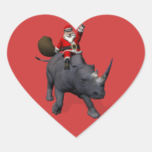 Jultomten Riding on Rhinoceros Hjärtformat Klistermärke