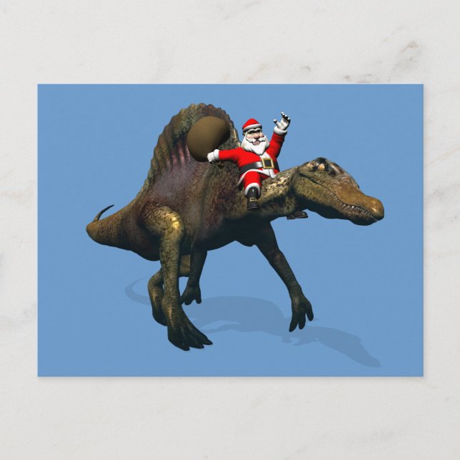 Jultomten Riding on Spinosaurus Helg Vykort (Framsida)