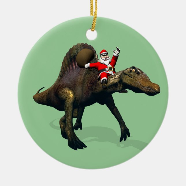 Jultomten Riding on Spinosaurus Julgransprydnad Keramik (Framsidan)