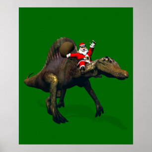 Jultomten Riding on Spinosaurus Poster
