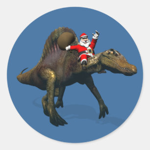 Jultomten Riding on Spinosaurus Runt Klistermärke
