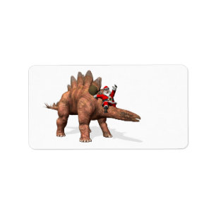 Jultomten Riding on Stegosaurus Adressetikett