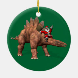 Jultomten Riding on Stegosaurus Julgransprydnad Keramik