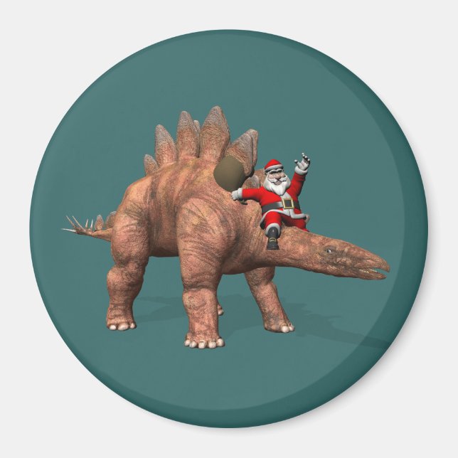 Jultomten Riding on Stegosaurus Magnet (Framsidan)