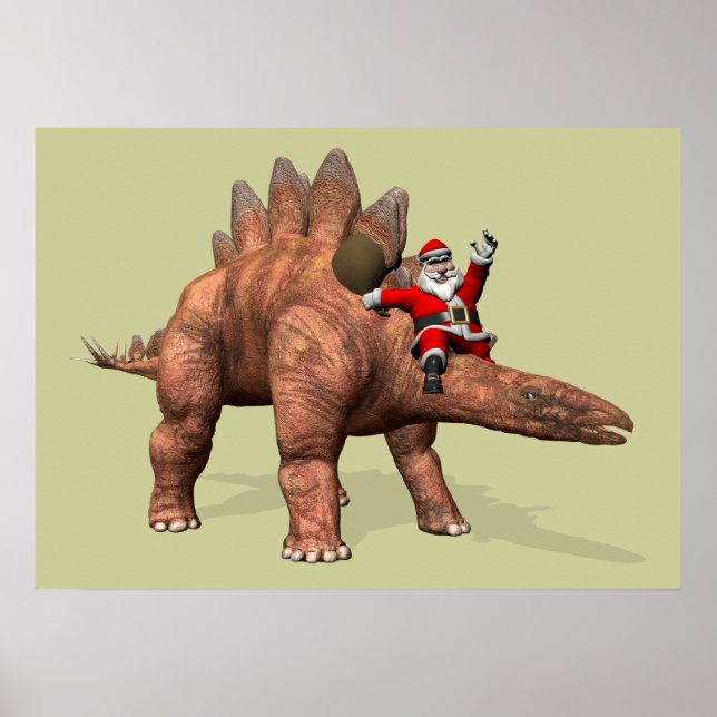 Jultomten Riding on Stegosaurus Poster (Framsidan)