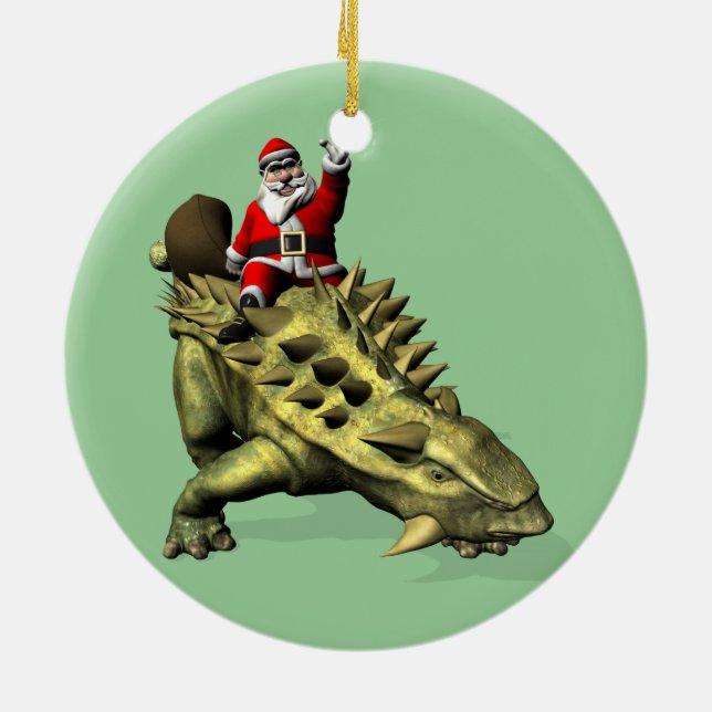 Jultomten Riding on Talarurus Julgransprydnad Keramik (Baksidan)