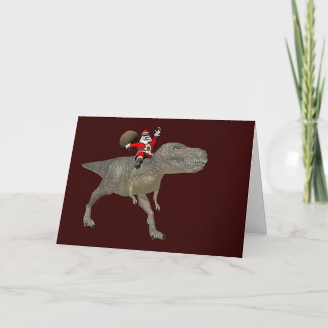 Jultomten Riding on Trex Helgkort (Framsida)