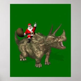 Jultomten Riding on Triceratops Poster