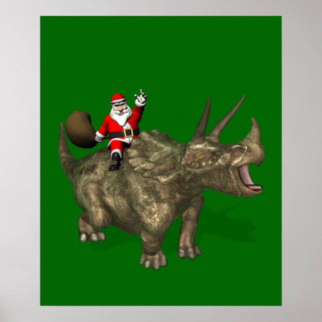 Jultomten Riding on Triceratops Poster (Framsidan)