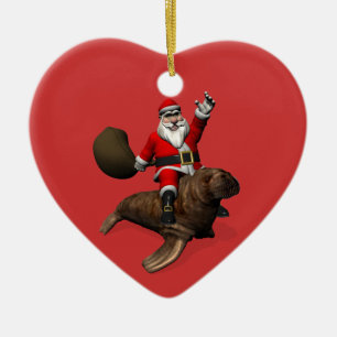 Jultomten Riding on Walrus Julgransprydnad Keramik