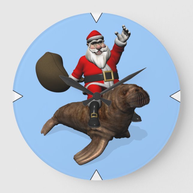 Jultomten Riding on Walrus Stor Klocka (Framsida)