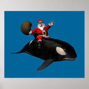 Jultomten Riding på Orca Poster