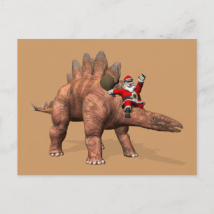 Jultomten riding på Stegosaurus Helg Vykort