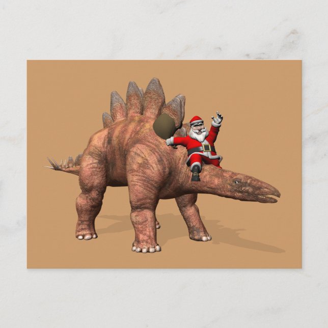 Jultomten riding på Stegosaurus Helg Vykort (Framsida)