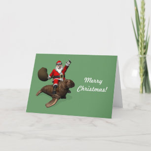 Jultomten Riding på Walrus Helgkort