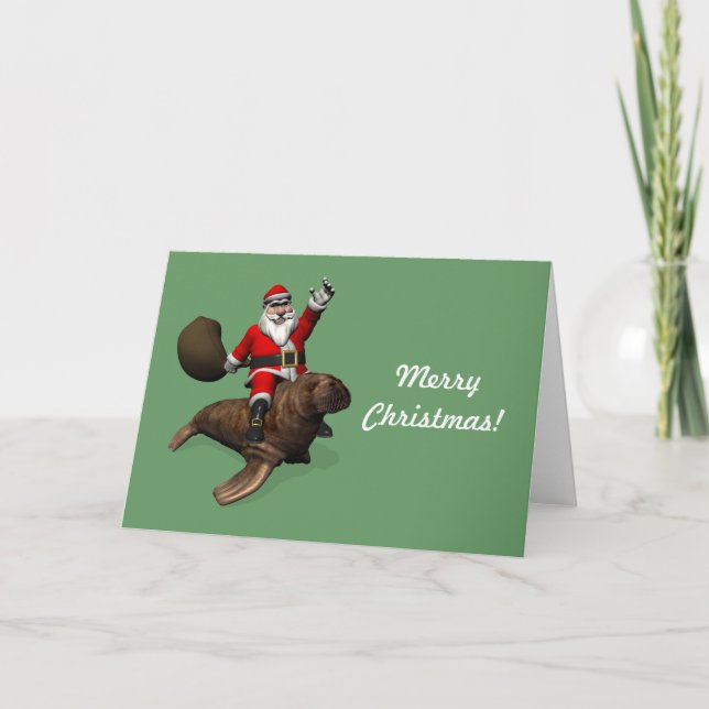 Jultomten Riding på Walrus Helgkort (Framsida)