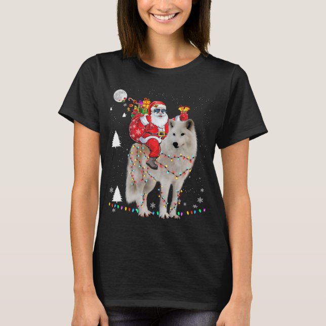 Jultomten Riding Samoyed Ljus Julafton H T Shirt (Framsida)