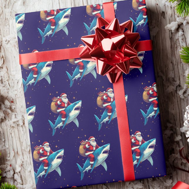 Jultomten Riding Shark jul Blue Presentpapper (Skapare uppladdad)