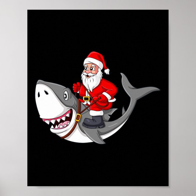 Jultomten Riding Shark jul Boys Girls Kids Poster (Framsidan)