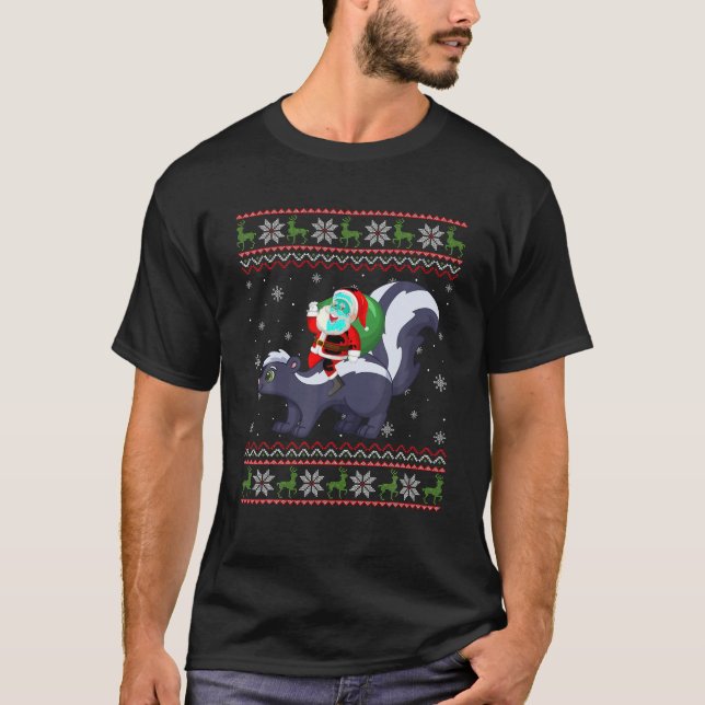 Jultomten Riding Skunk Funny Ugly Julafton Sweat T Shirt (Framsida)