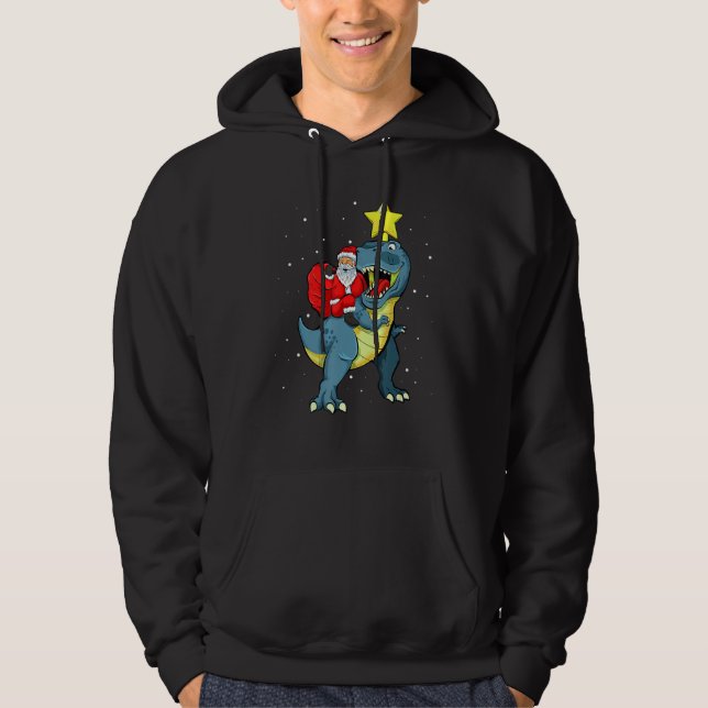 Jultomten Riding T Rex Dinosaur jul för Bo Hoodie (Framsida)