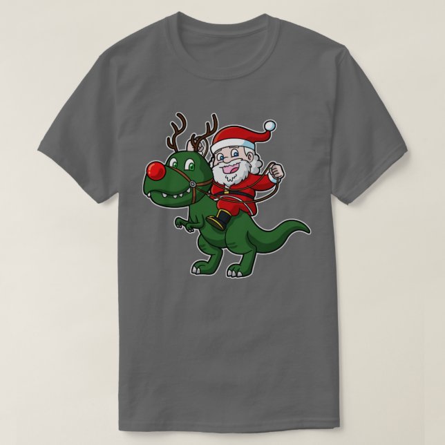 Jultomten Riding T Rex Dinosaur jul Shirt (Design framsida)
