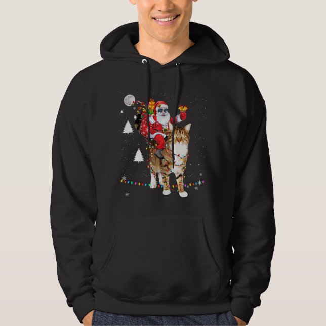Jultomten Riding Tiger Cat Ljus Julafton Hoodie (Framsida)