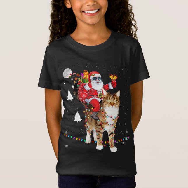 Jultomten Riding Tiger Cat Ljus Julafton T Shirt (Framsida)