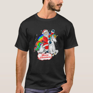 Jultomten Riding Unicorn, Cute Julafton Rainbow T Shirt