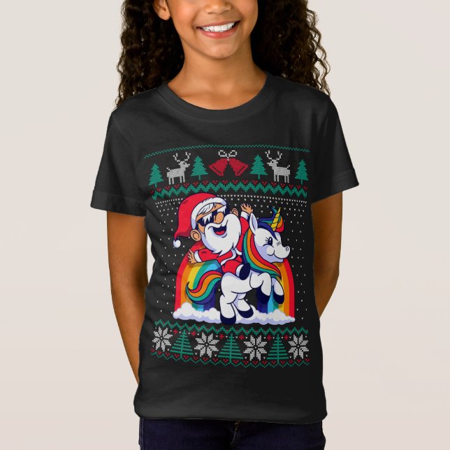 Jultomten Riding Unicorn Funny God Jul Sw T Shirt (Framsida)
