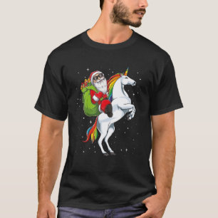 Jultomten Riding Unicorn Horse Girls Kids Wo T Shirt