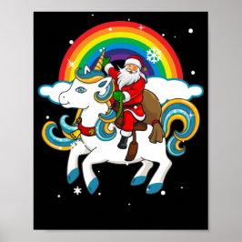 Jultomten Riding Unicorn Julafton Gifts Rainbow Poster